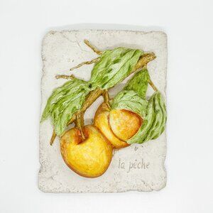 Vtg 90's Plaster Peaches Wall Fruit Farm Cottagecore Boho French 3D Relief Tile